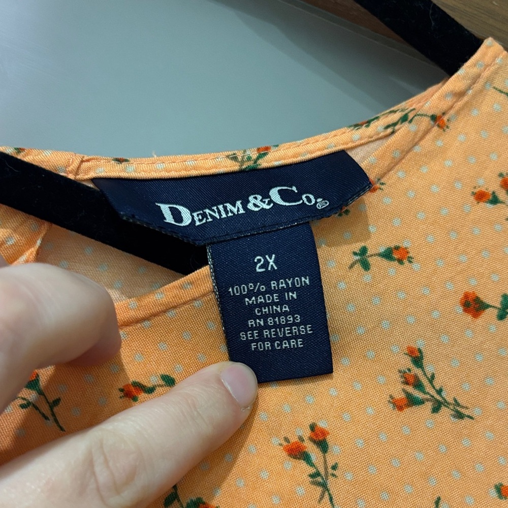 Vintage Denim&Co Orange Floral Polkadot Dress - Picture 2 of 3